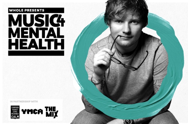 Ed Sheeran smiling and promoting Music 4 Mental Health